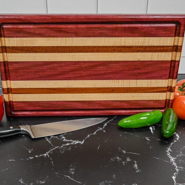 Purple Heart, Cherry and Mahogany Edge Grain Cutting Board - Image 3