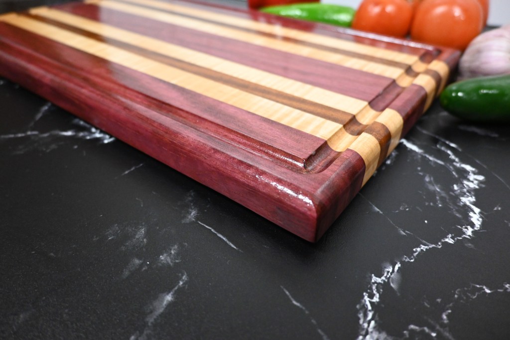 Purple Heart, Cherry and Mahogany Edge Grain Cutting Board