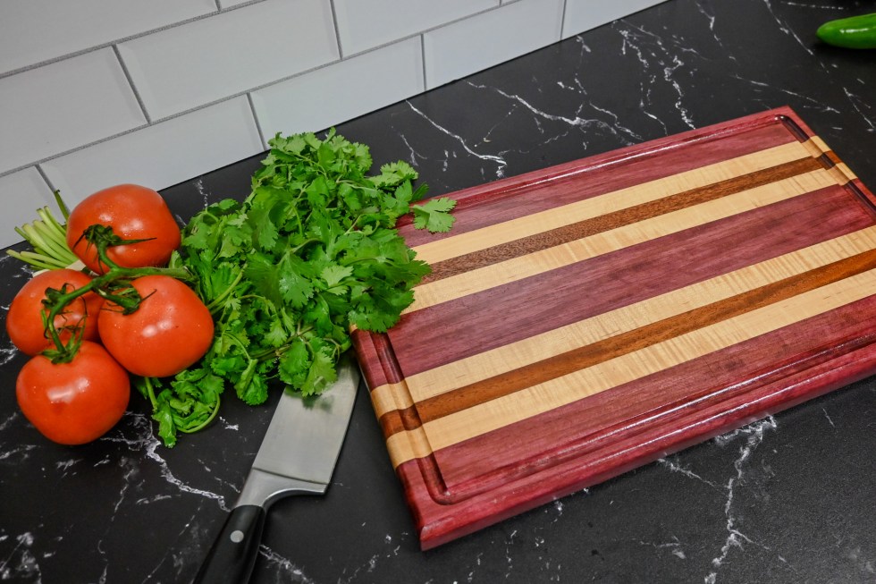 Purple Heart, Cherry and Mahogany Edge Grain Cutting Board