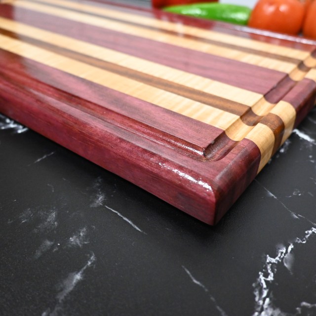 Purple Heart, Cherry and Mahogany Edge Grain Cutting Board - Image 2