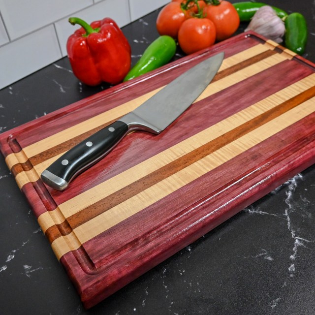 Purple Heart, Cherry and Mahogany Edge Grain Cutting Board - Image 1