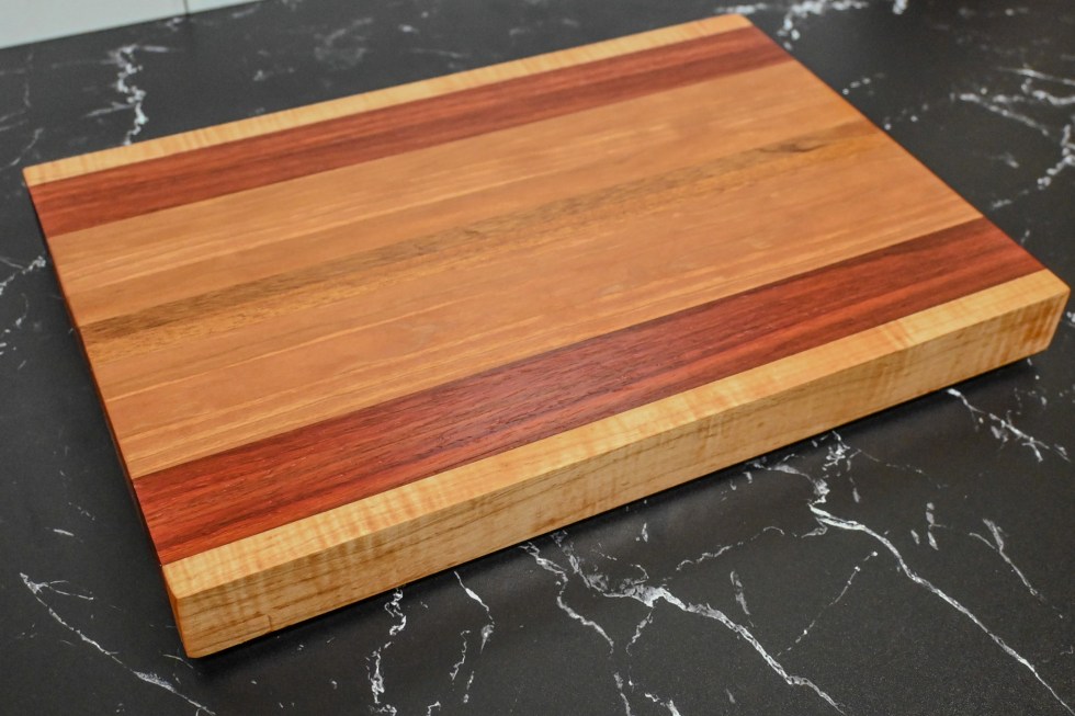 Additional Image of Paduk, Cherry and Curly Maple Edge Grain Cutting Board