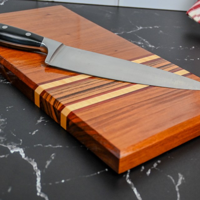 Mahogany, Curly Maple, Purple Heart and Zebra Wood Cutting Board - Image 6