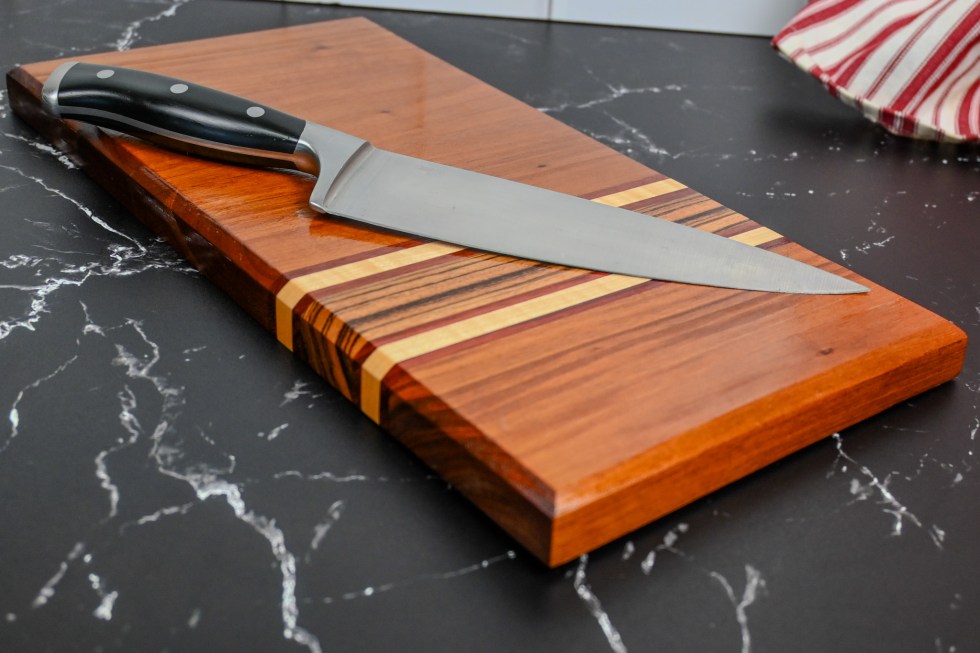 Mahogany, Curly Maple, Purple Heart and Zebra Wood Cutting Board