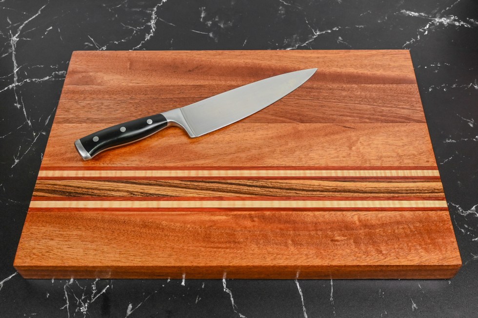 Mahogany, Curly Maple, Purple Heart and Zebra Wood Cutting Board