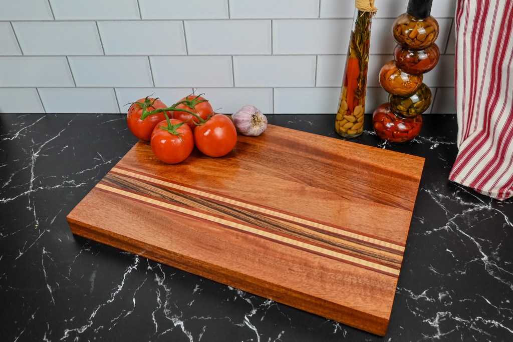 Mahogany, Curly Maple, Purple Heart and Zebra Wood Cutting Board