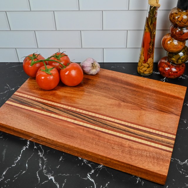 Mahogany, Curly Maple, Purple Heart and Zebra Wood Cutting Board - Image 3