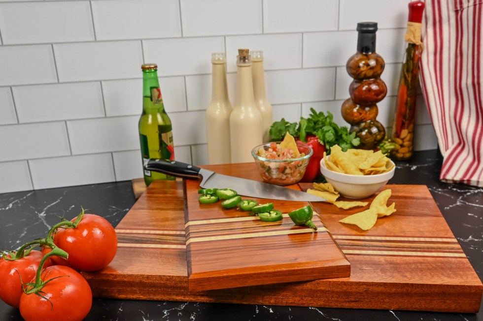 Mahogany, Curly Maple, Purple Heart and Zebra Wood Cutting Board